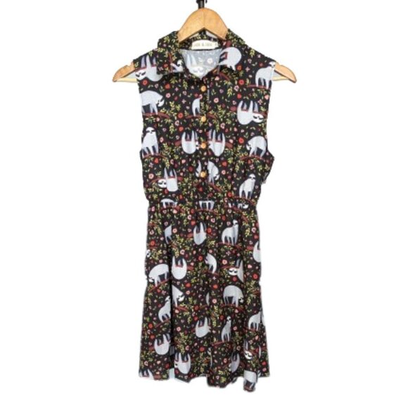 Hide & Seek Button Front Sleeveless Sloth Print Summer Dress - Picture 1 of 10